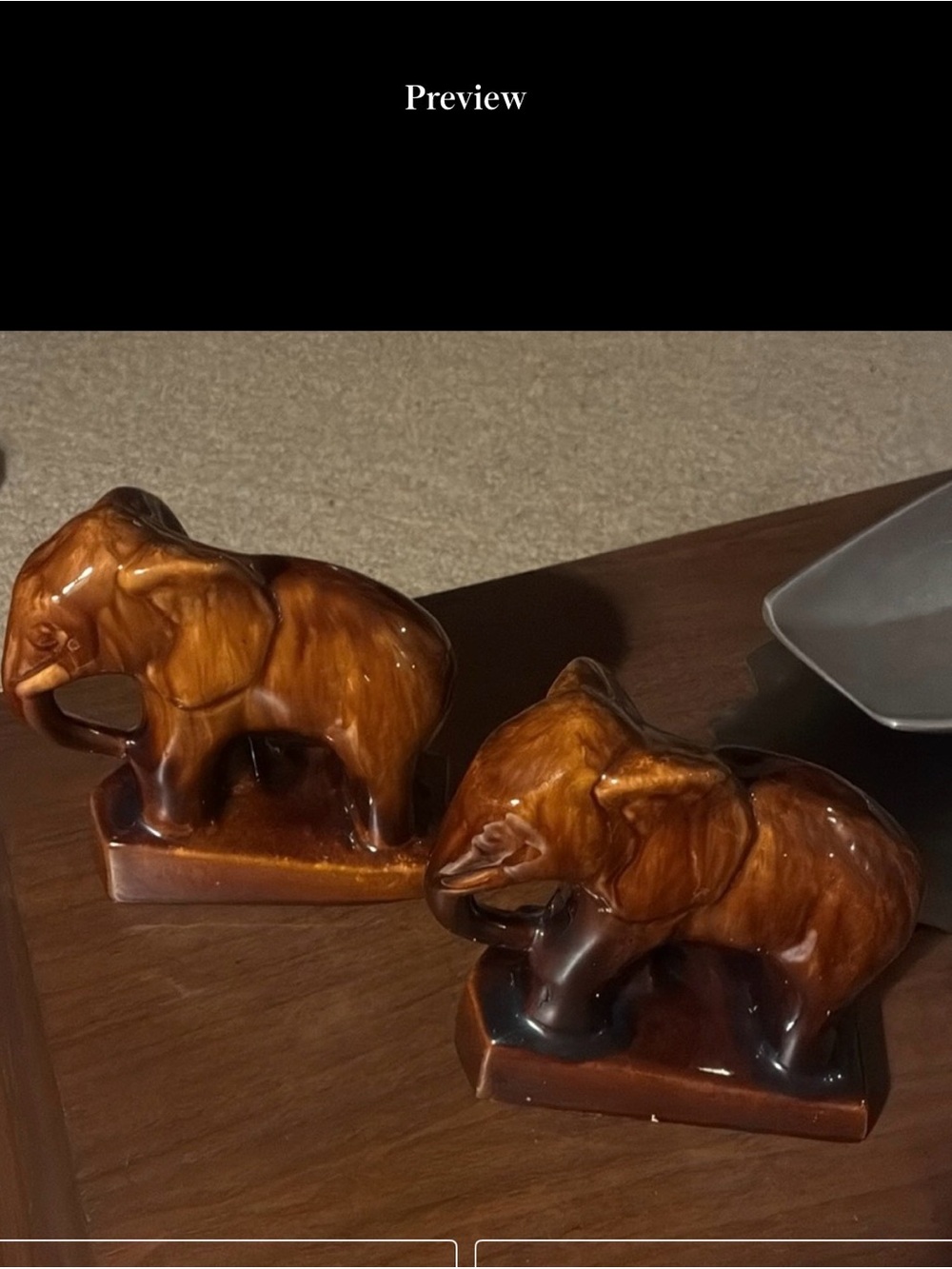 BOOK ENDS Elephant Chunky brown Glossy Book Ends Shelf Decor MCM Ceramic Perfect